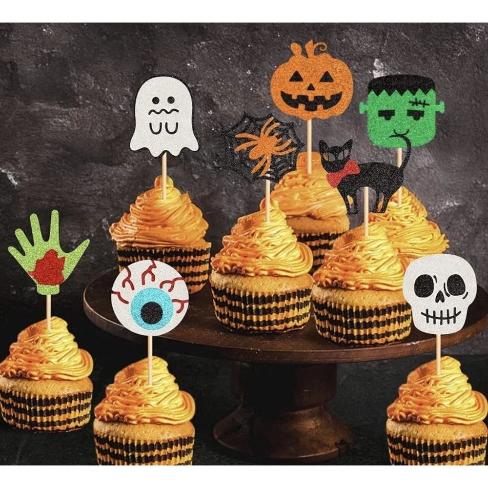 32 pcs Halloween Ghost Boo Glitter Cupcake Muffin Toppers Halloween Party New